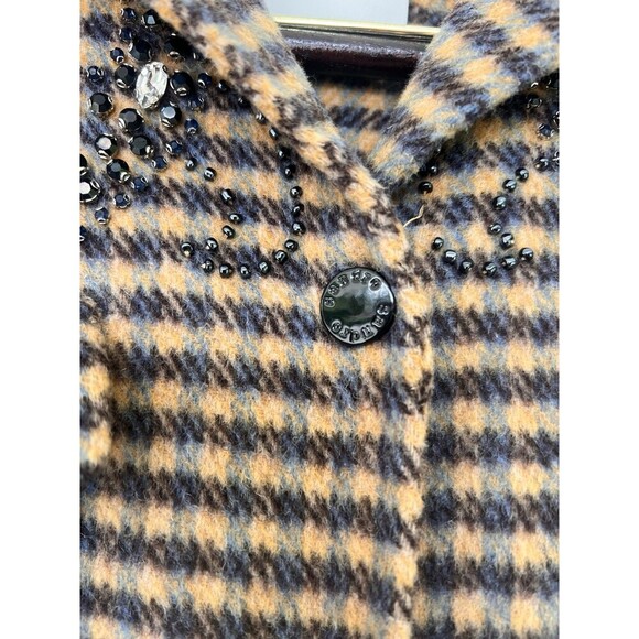 Sandro Paris Brodan Beaded Plaid Check Coat Wool Blend Button Front EU 38 US 6 - Picture 6 of 16